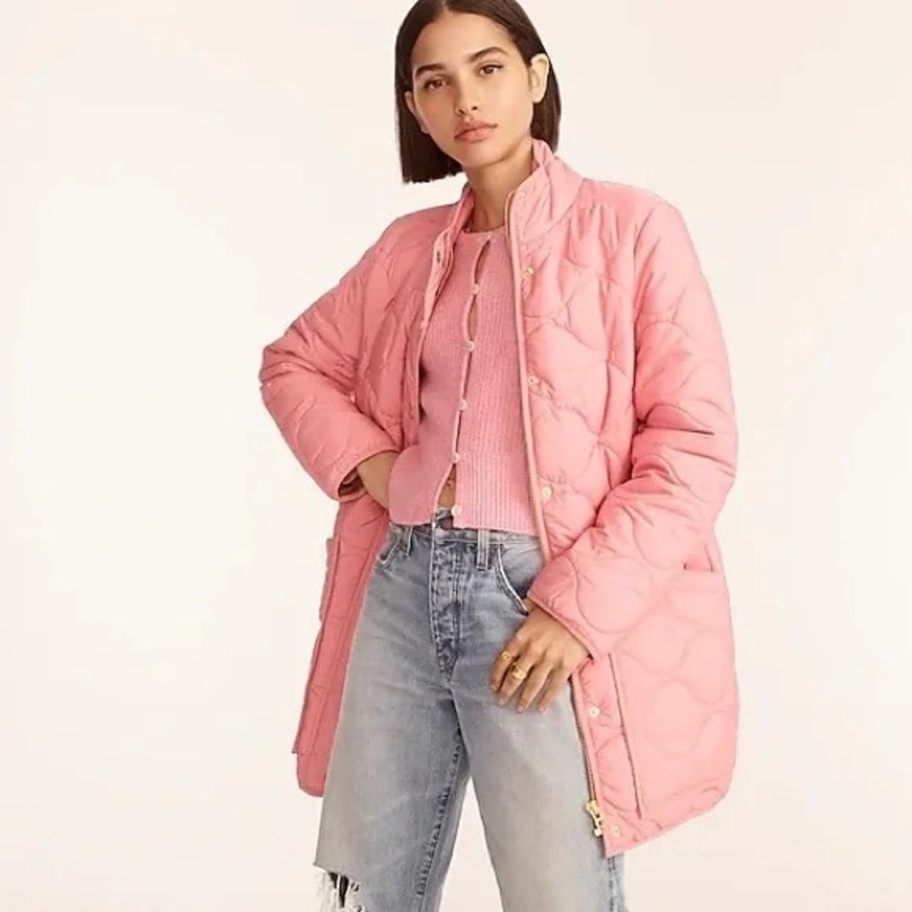 J.Crew Quilted Cocoon Long Puffer Jacket Coat Rose Pink XS Primaloft